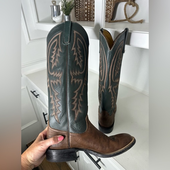 Calvin Allen Saddlery Two-Tone Leather Western Cowboy Boots Made in USA Women 7 - Picture 5 of 8